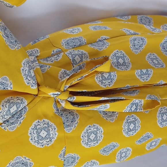 Veronica M Mustard Yellow Wrap Dress, Kimono Style. 21" PTP, 36" L - Picture 4 of 8